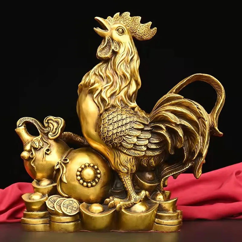 Pure Copper GOLDEN ROOSTER Sending Blessing Ornaments Chinese Zodiac of Rooster Chicken Chante Clair Living Room and Wine Cabine