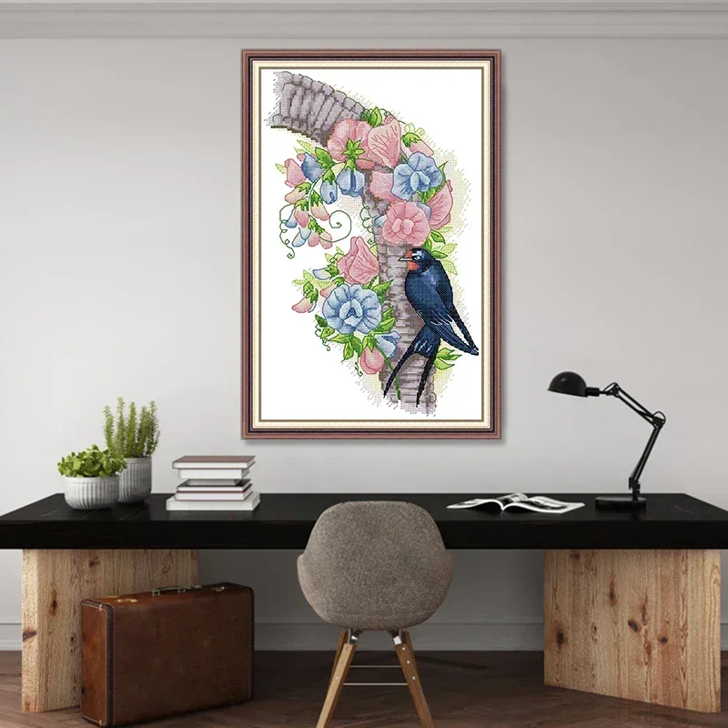 Joy Sunday Swallows And Flowers Patterns Cross Stitch Set Aida 16/14CT Stamped Counted Fabric DIY Needle Embroidery Craft Kits