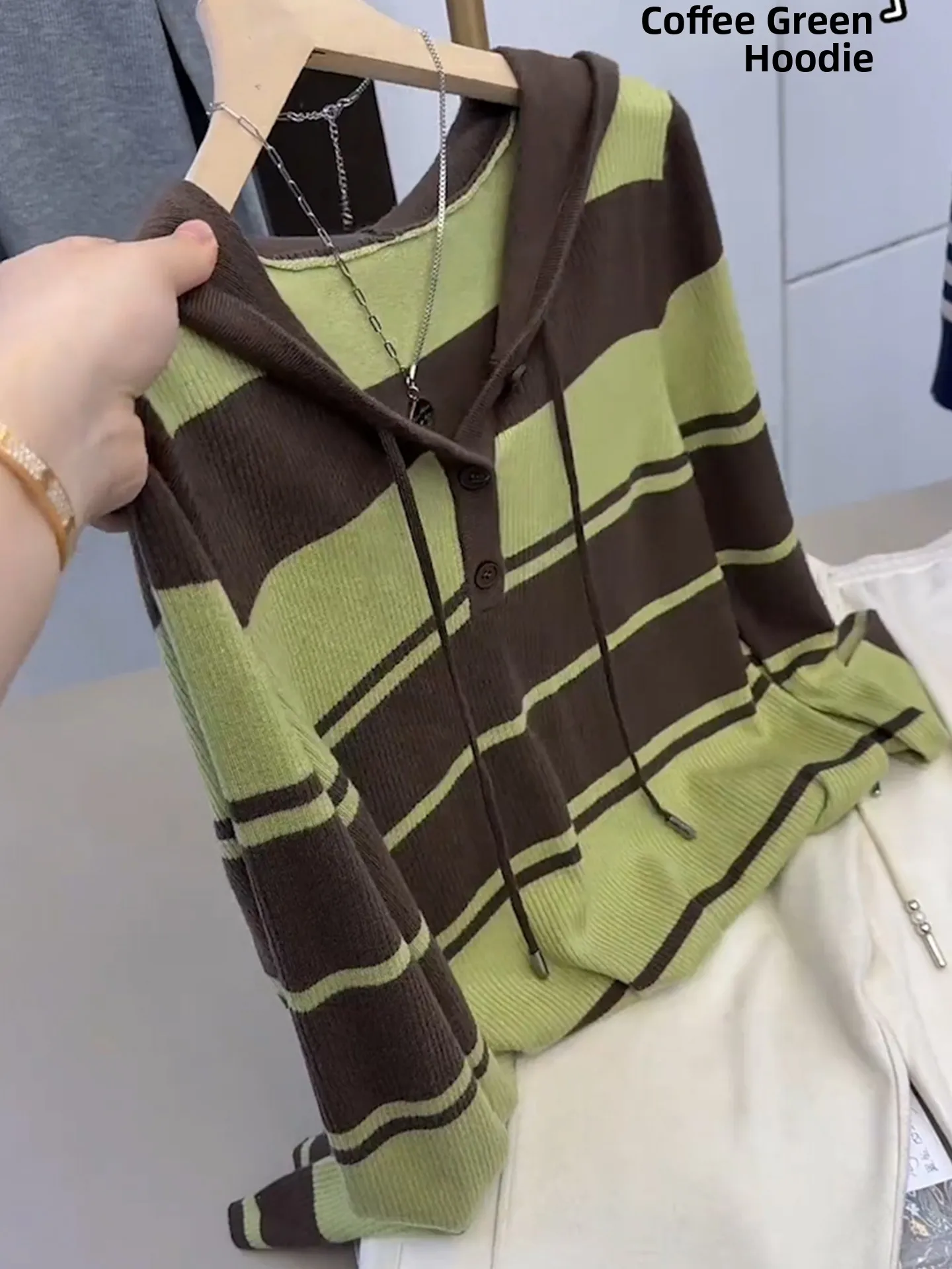 العصرية الأوروبية Sle مقنعين Camere تريكو طويل Sve مخطط اللون Blo تصميم الخريف أعلى لينة مريحة الكورية Loos...