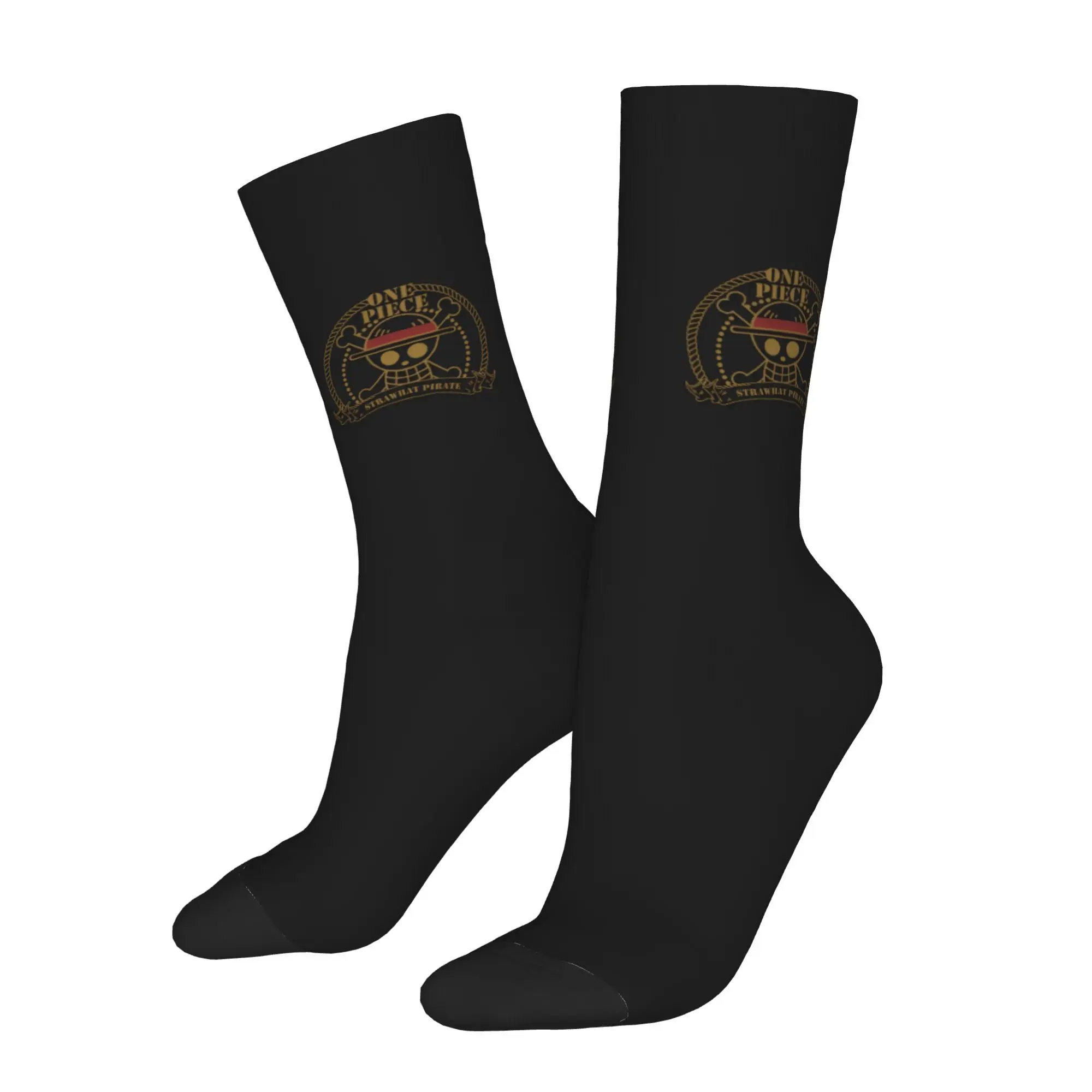 Funny Sock One Piece Straw Hat Pirates Jolly Roger Harajuku Seamless Pattern Printed Men Socks Novelty Men's Socks