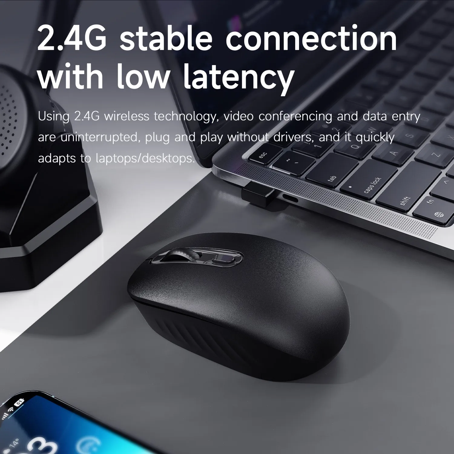 Ajazz NJ04 Wireless 2.4G Connection Office Mouse Light Sound Button DPI1600 125Hz Matte Anti Sweat Lightweight 57g
