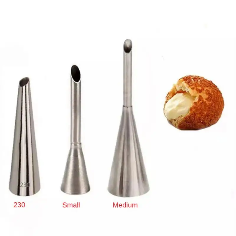 3/4Pcs Stainless Steel Puff Cream Nozzles Cake Icing Piping Tip Donut Pastry Syringe Cupcake Desserts Baking Accessories