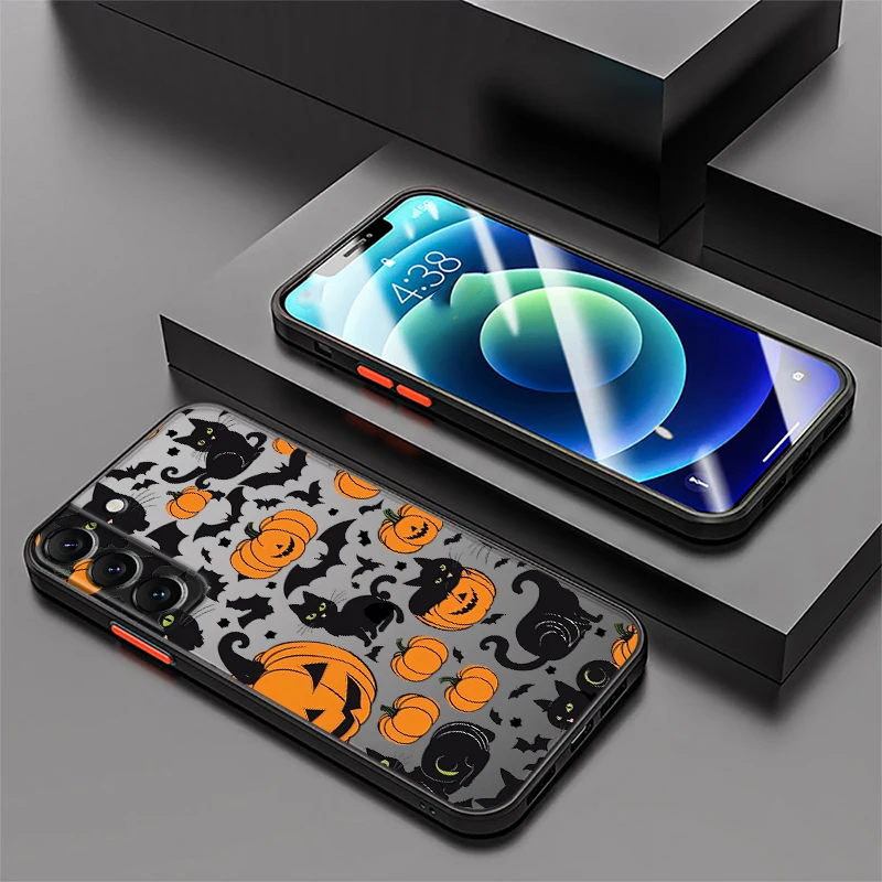 Case voor Samsung Galaxy S25 Rand S22 Plus S23 Ultra S20 S10 S9 S24 FE S21 Terug Telefoon Cover cartoon Halloween Kasteel Kat
