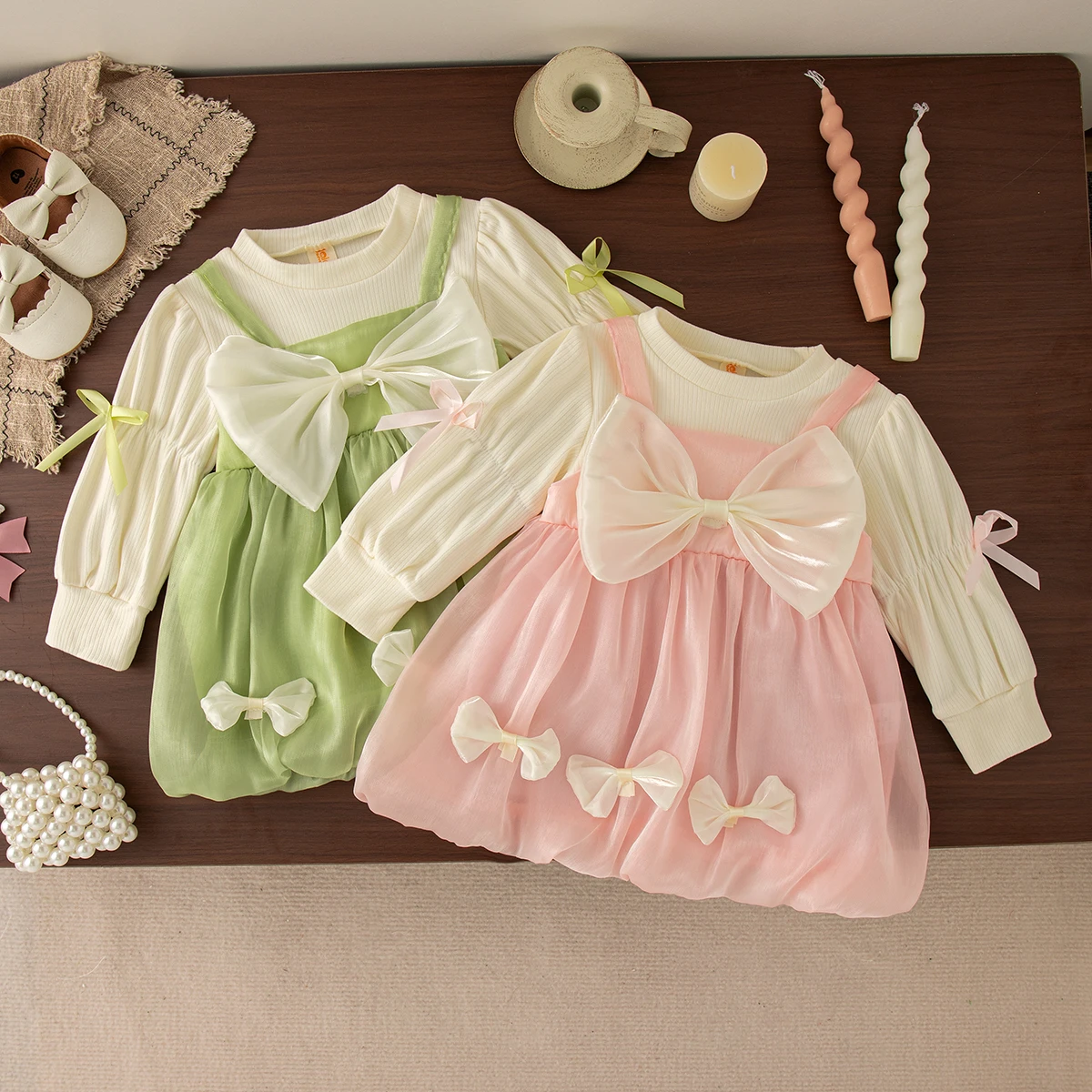 

Baby Dress Autumn/Winter Cotton Round Neck Bow Long Sleeved Baby Girl Dress Cute Casual Christmas Princess Dress Girls' Clothing