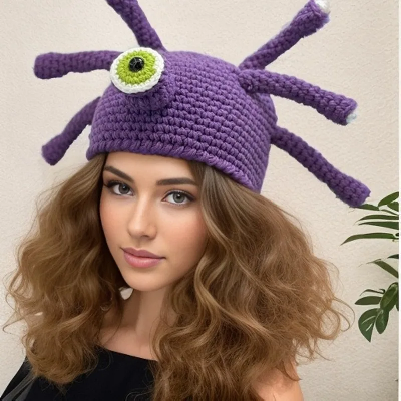 Cartoon Funny Halloween Hat Cute Octopus Cover Head Cap Three-dimensional Shape Knitted Wool Hat Winter Skullies Beanies Bonnets