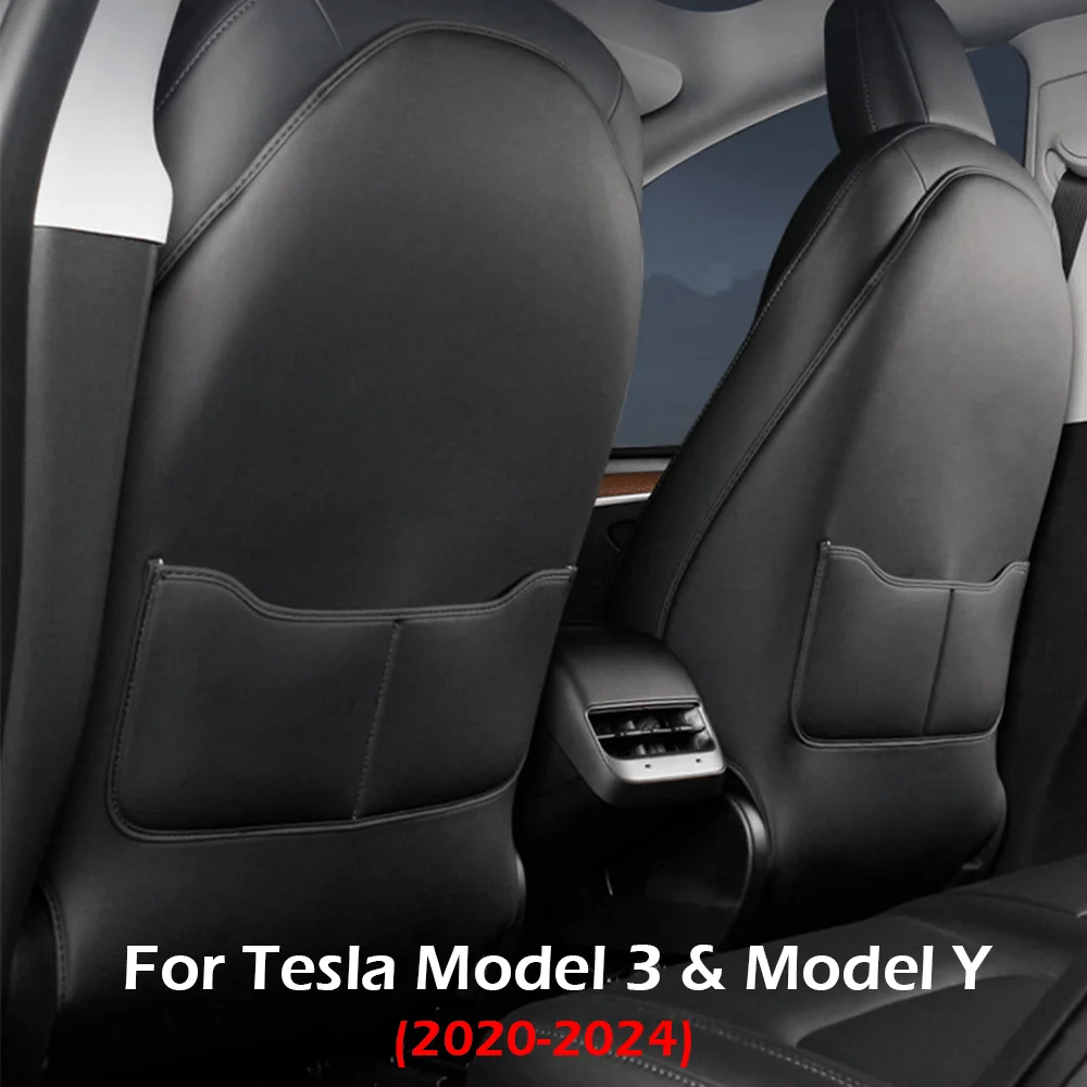 For Tesla Model 3 Model Y 2019-2024 Seat Back Kick Protector Backseat Kick Mats for Kids Extra Organizer Pocket