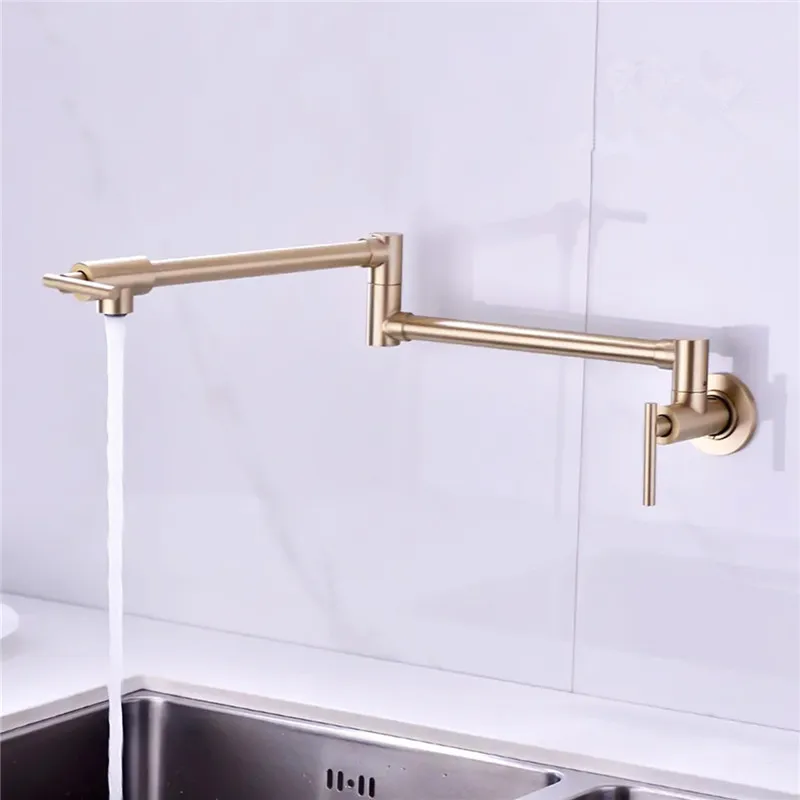 

Brushed Gold Pot Filler Tap Wall Mounted Foldable Kitchen Faucet Single Cold Nickel Sink Tap Rotate Folding Spout Black SUS304