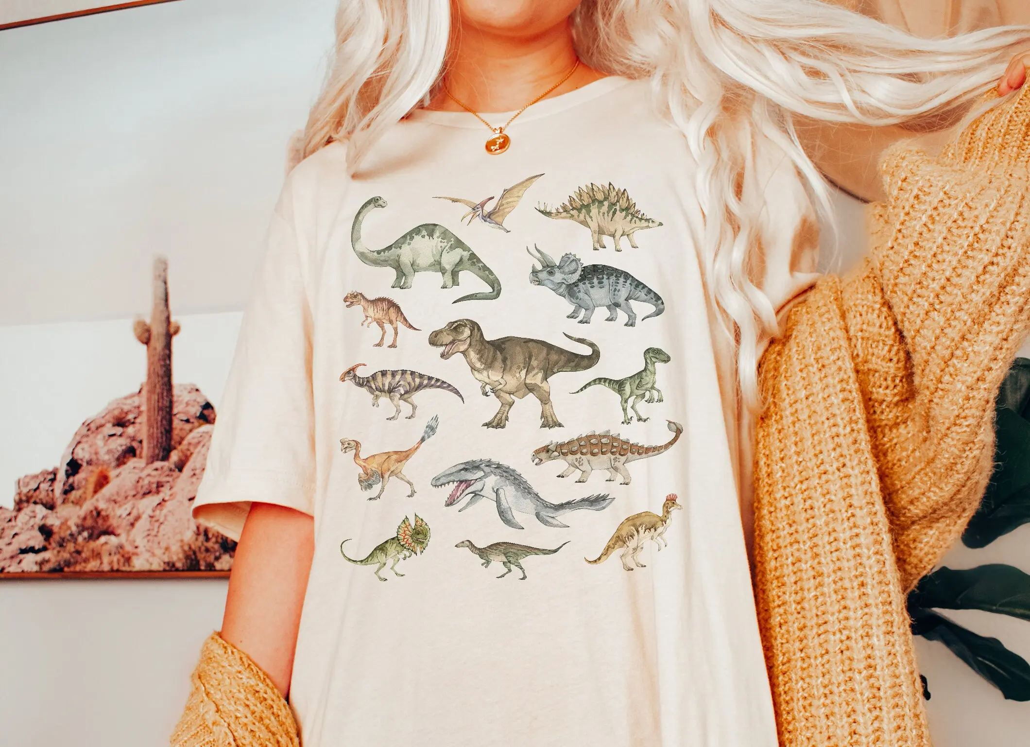 Dinosaur T Shirt Print Paleontology Dino Velociraptor Trex Stegosaurus Parasaurolophus Sweater