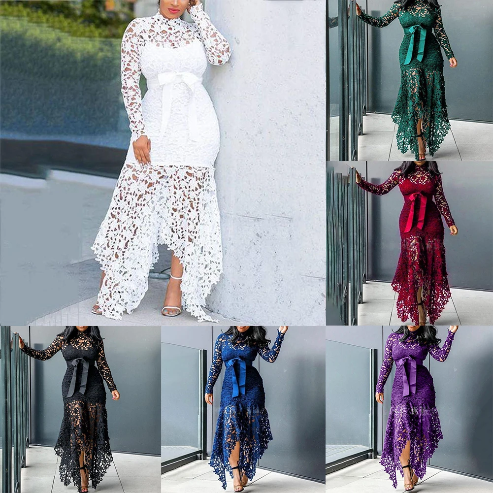 Femmes robes Maxi bal soirée robe longue moulante dames grande taille robe en dentelle mode vêtements pour femmes