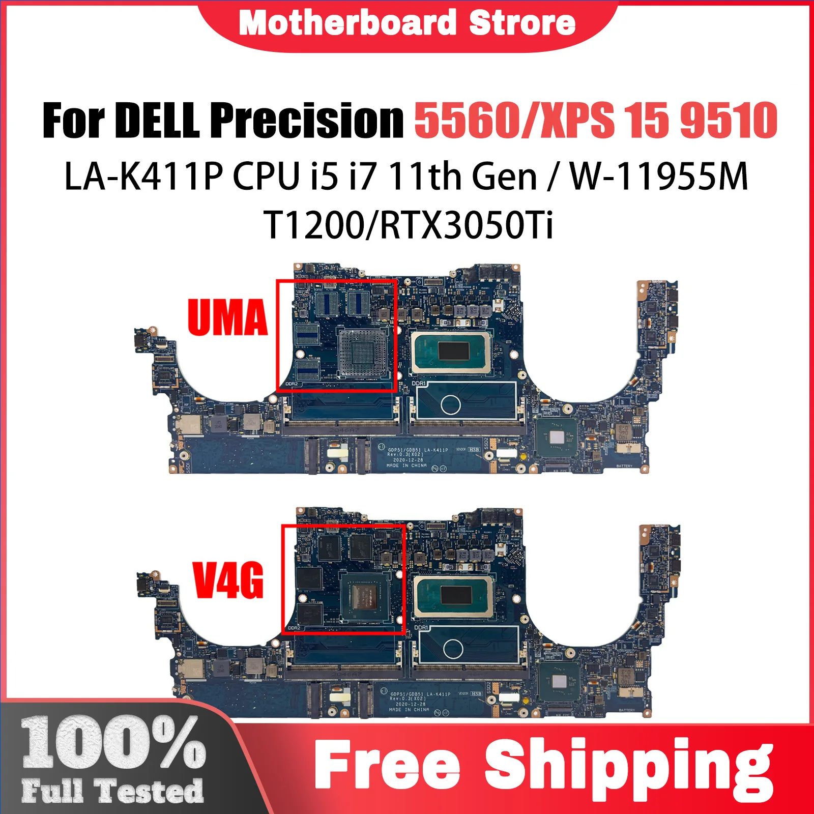 LA-K411P Mainboard For Dell PRECISION 5560 Laptop Motherboard CN 01V4T3 0NG7N9 With i5 i7 i9-11th Gen CPU T1200/RTX3050Ti