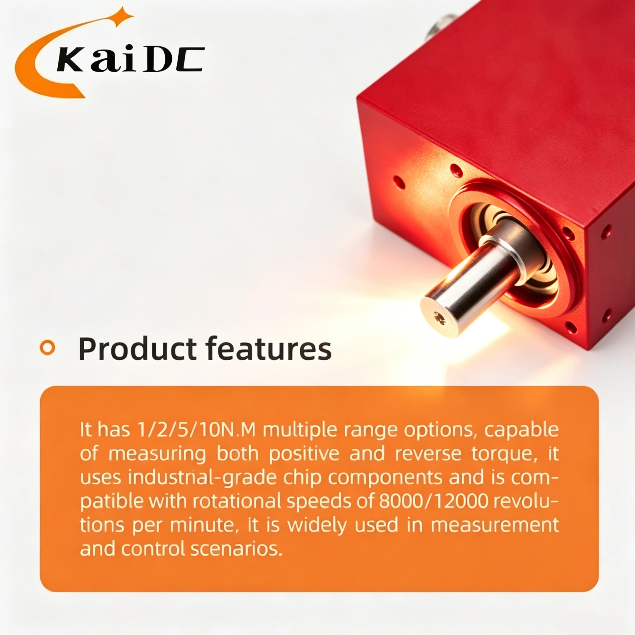A dynamic torque sensor featuring electrical measurement of torque, rotational speed, and power, with an accuracy of 0.2% F.S.