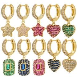 Small Heart Charms Hoop Earrings Cubic Zirconia Heart Drop Earrings for Women Brass Candy Jewelry Gift Wholesale:VE920