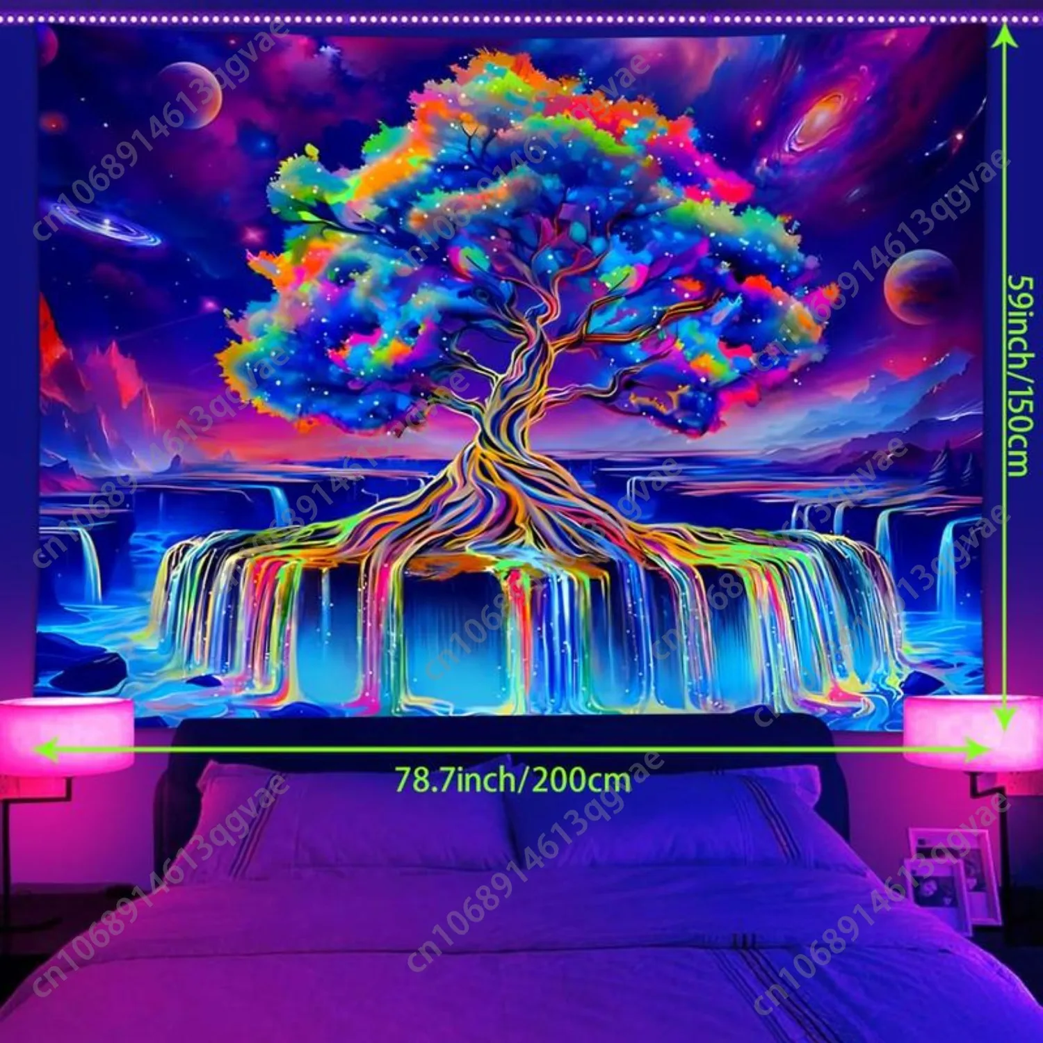 رد الفعل شجرة نمط نسيج ملون السماء المرصعة بالنجوم والقمر نسيج الخيال الفضاء غرفة المعيشة الديكور جدار مخصص الديكور