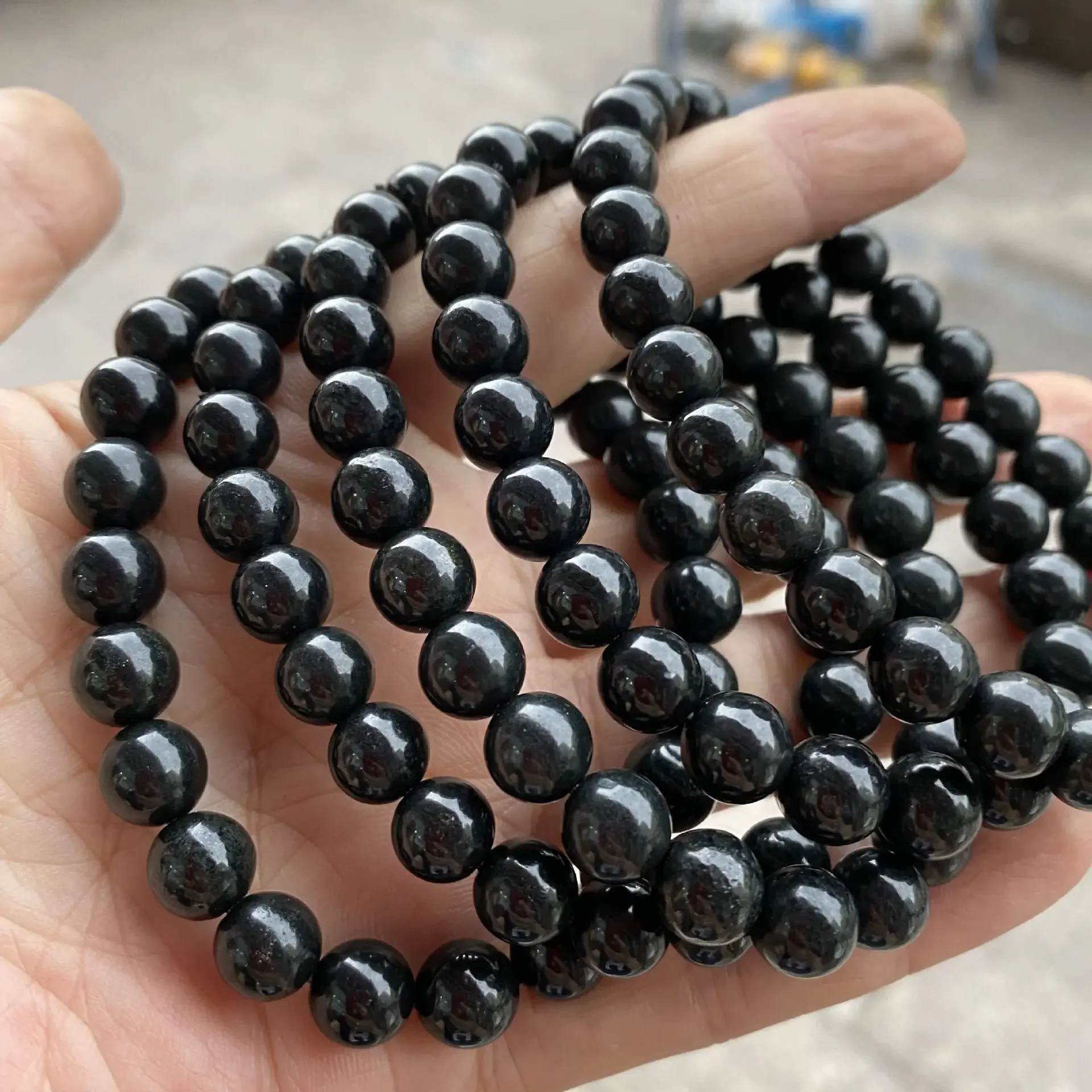 

6-12mm 8" natural genuine Russian black shungite round loose beads stretch Bracelet