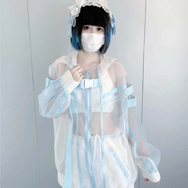 Niche Designer Style Punk Estilo mecánico Abrigo de organza Top sexy translúcido para mujer