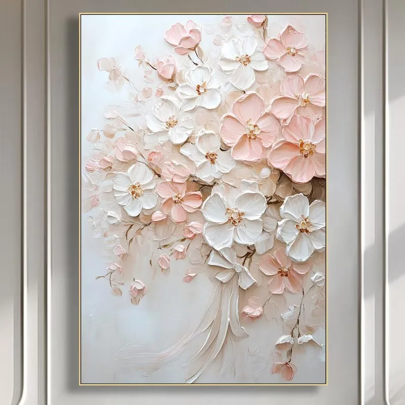 Soft Pastel Heavy Texture Wall Print Bundle Multicolor Peony Cherry Blossom Canvas Poster Minimalist Gentle Aesthetic Home Decor