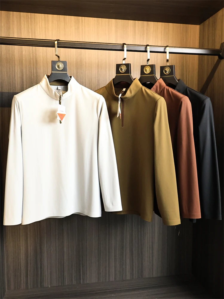 

Commuter Style Long Sleeve Fleece Lined Nylon Shirt Men's Autumn Lightweight Business Warm Four Way Stretch Collared
