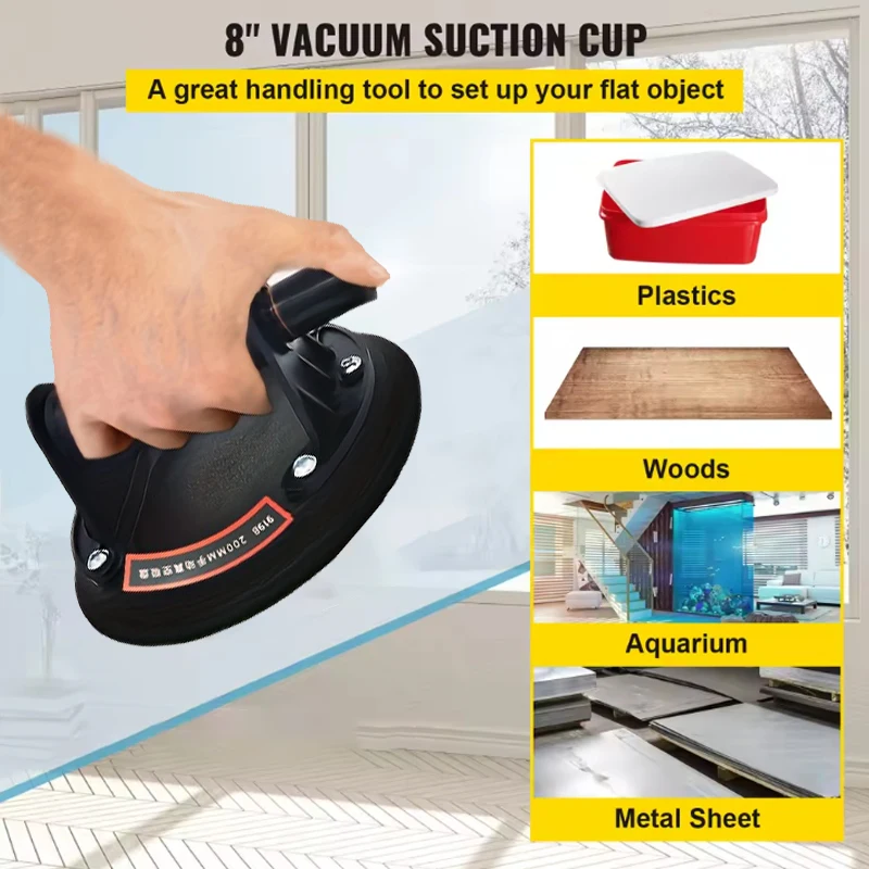 

2025 New industrial suction cup with 200KG load capacity, 8-inch rubber bottom and plastic handle for handling large glass