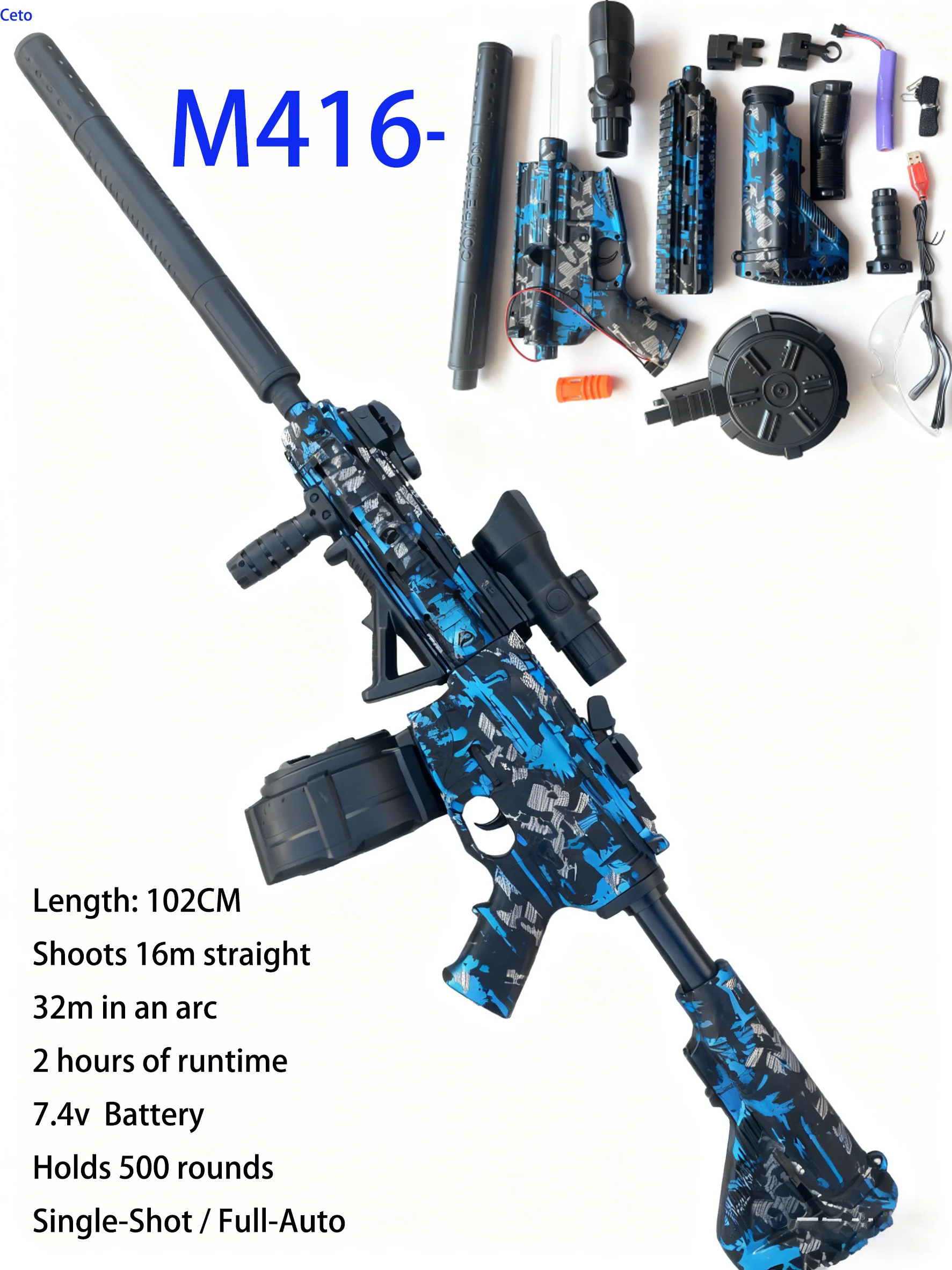 Gel Blasters Pistool Speelgoed voor volwassenen 500 rondes Volledig auto 7,4 V Elektrisch Lange afstand Outdoor Team Game Battle Blaster voor volwassenen en tieners