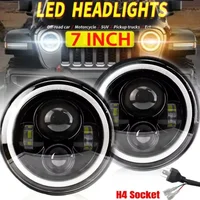 Faro LED para motocicleta de 7 pulgadas, 6000K, 60W, para Jeep Wrangler JK TJ, faro Angel Eye DRL, señal de giro ámbar para faro Harley