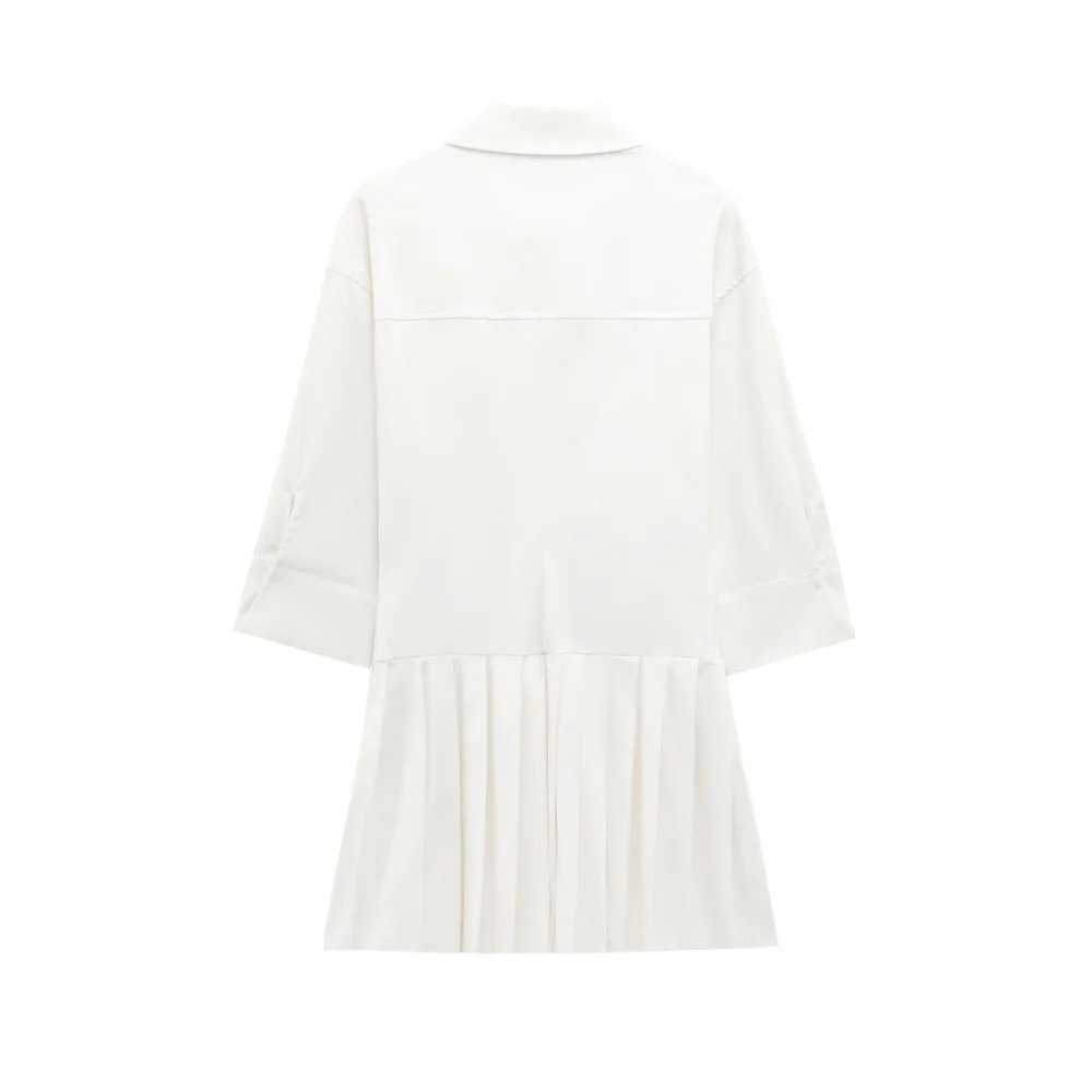 Robe courte coupe cintrée pour femmes, style chemise, avec col, manches courtes, plis à boutons, nouveau style, printemps et été