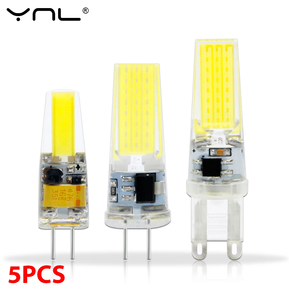 5 uds G4 LED COB lámpara regulable 6W 9W COB bombilla LED AC/DC 12V 220V Lampada LED G9 COB foco lámpara iluminación reemplazar halógeno