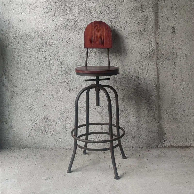 American bar chair Front desk lift chair Cafe bar Vintage wrought iron rotating