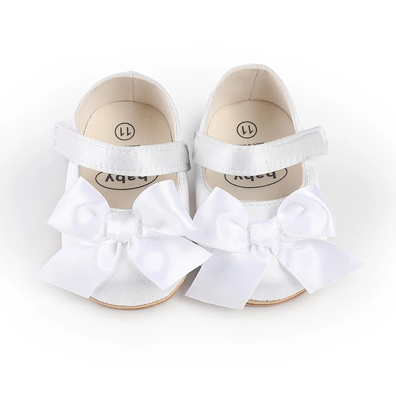 Zapatos de princesa para niñas, zapatos de primeros pasos con parte inferior antideslizante y lazo de cuero PU suave, zapatos para niños pequeños