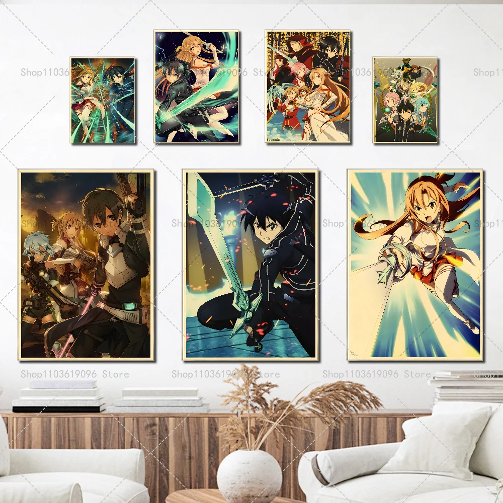 Anime Sword Art Online Poster Self-adhesive Art Waterproof Paper Sticker Coffee House Bar Room Wall Decor