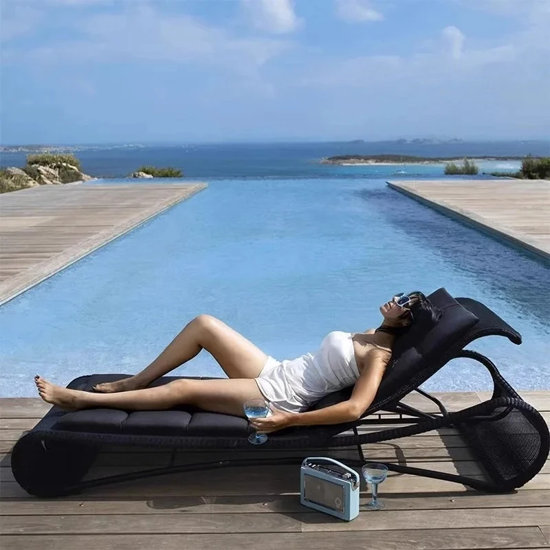 Outdoor reclining leisure villa open-air balcony swimming pool beach waterproof  protection hotel bed and breakfast lounge chair