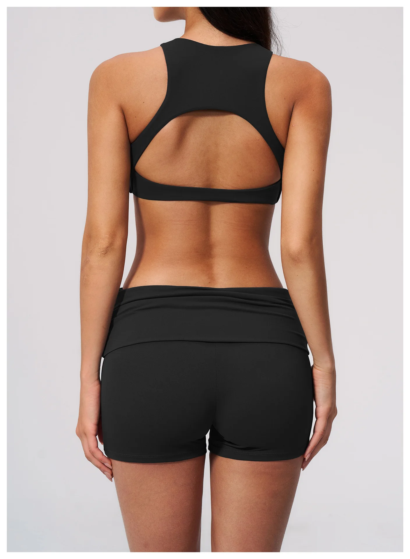 Damen Sport-BH mit Rückenausschnitt, Stoßdämpfend, Push-Up, Schnelltrocknend, Einfarbig, für Fitness, Laufen und Yoga – Detail 29