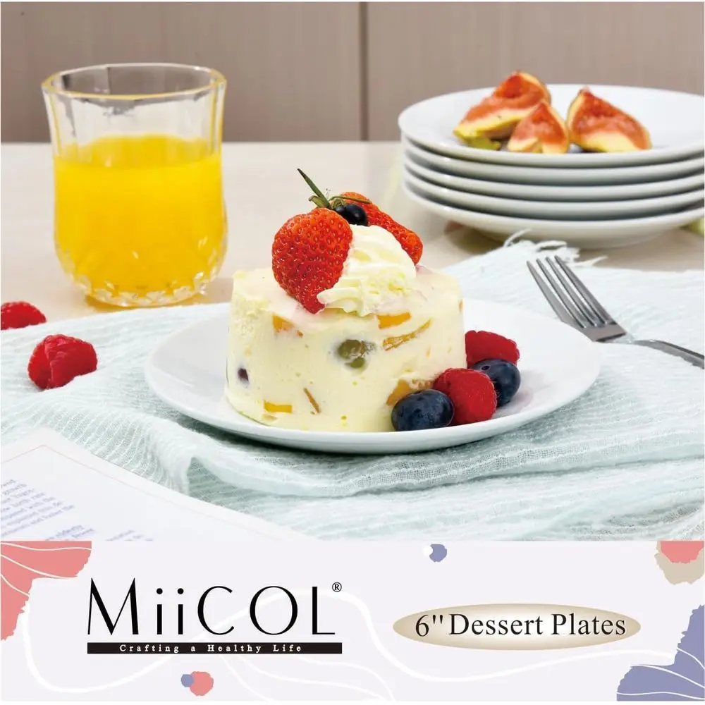 Set of 6 Porcelain Appetizer Plates, 6-Inch White Mini Serving Plates for Cake, Bread, Salad, Snacks