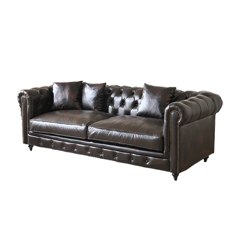 

American, vintage, genuine leather, sofa, medieval, combination