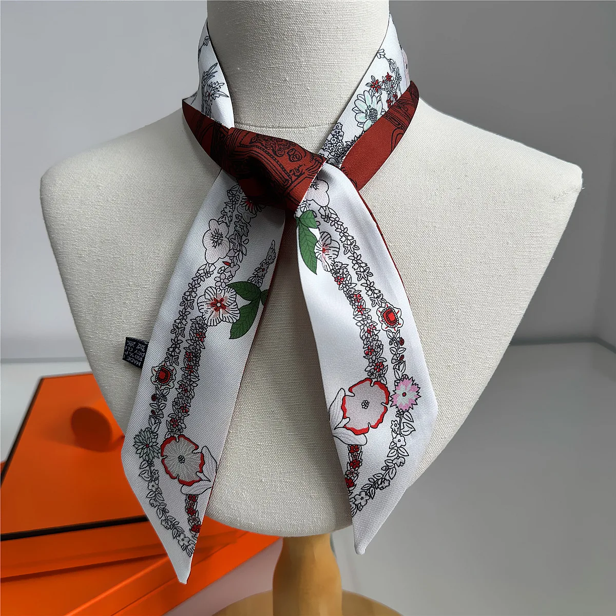 5*90cm Korean Version of The New Plant Flower Women's Twill Silk Decorative Streamer Wrapping Bag Ribbon Silk Scarf Small Scarf