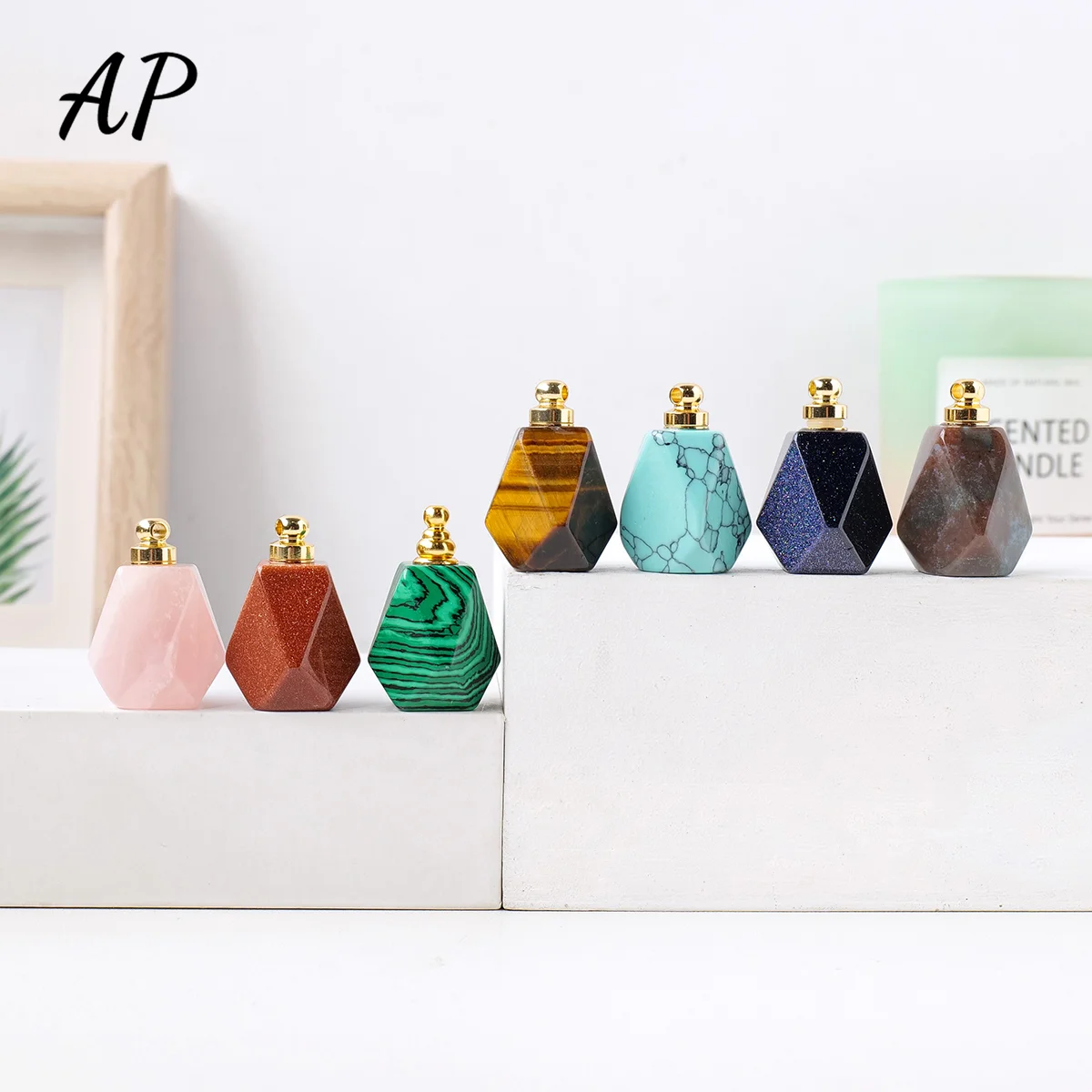 1PC Natural Stone Crystal Gem Shape Quartz Perfume Bottle Reiki Quartz Crystal Bottles Gift For Women Decoration