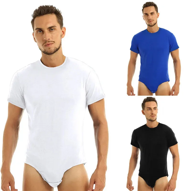 Sexy Male Short Sleeve Breathable Cotton Sissy Bodysuit ABDL Adult Baby Onesie Soild Color Pajamas Romper