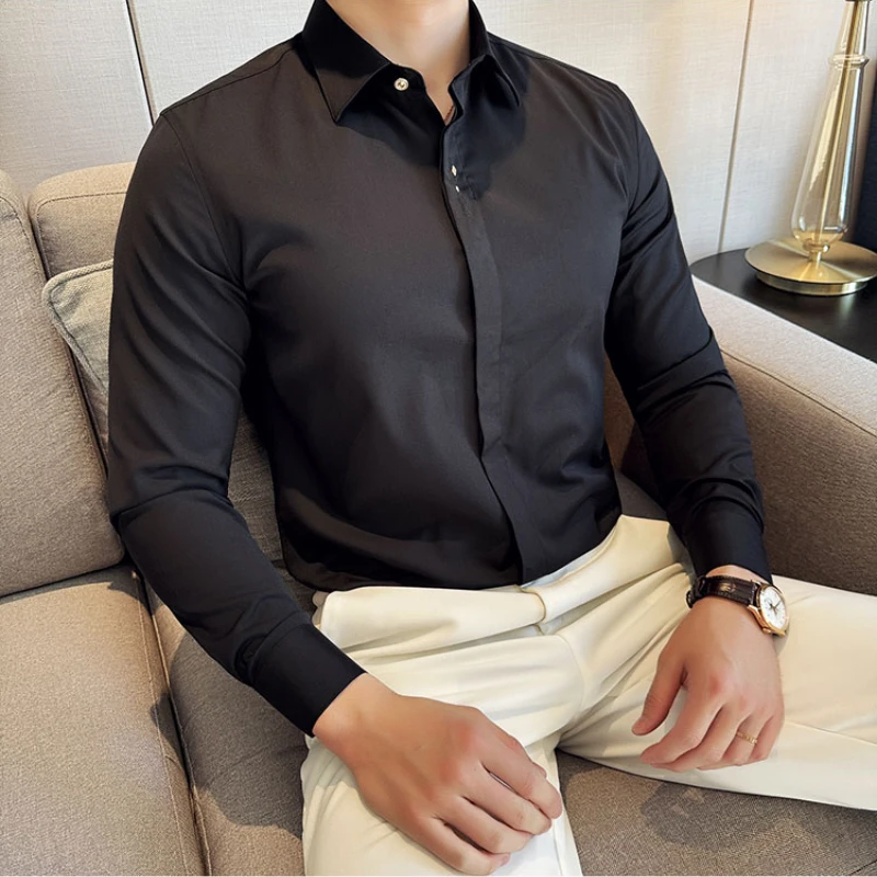 

2024 Elegant Embroidered Shirt for Men Slim Fit Long Sleeve Casual Shirts High-quality Business Social Dress Shirts Men Clothing