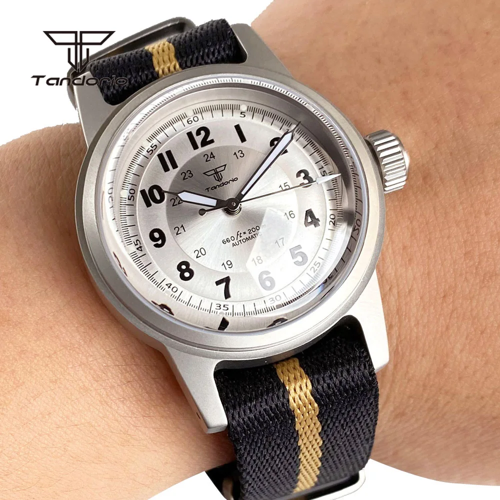 

Tandorio 36 мм пескоструйные военные механические часы для мужчин с куполообразным сапфиром NH35/PT5000 Movt водонепроницаемые наручные часы светящиеся 20ATM