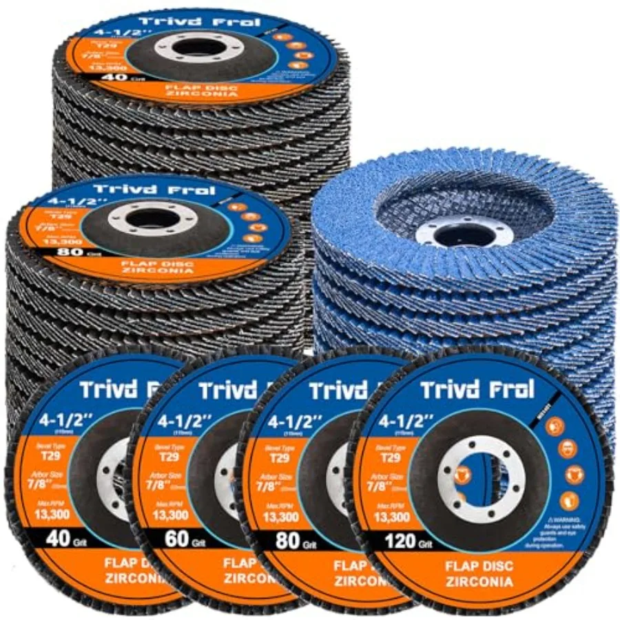 

40 Pack Flap Discs 4 1/2 for Angle Grinder Sanding Disc - 40/60/80/120 Grit T29 Flap Disc 7/8 Inch Zirconia Abrasive Grinding W