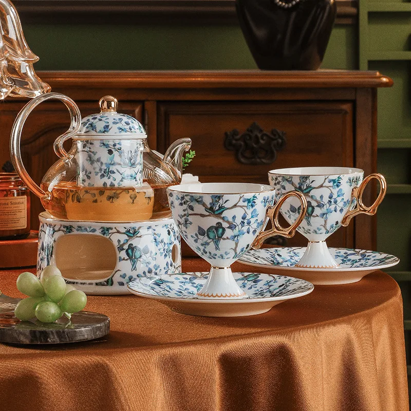 

Fine Bone China European Tea Set,Coffee Cup & Saucer,Teapot, Footed Mug,Elegant Afternoon Drinkware for Home Kitchen,Luxury Gift