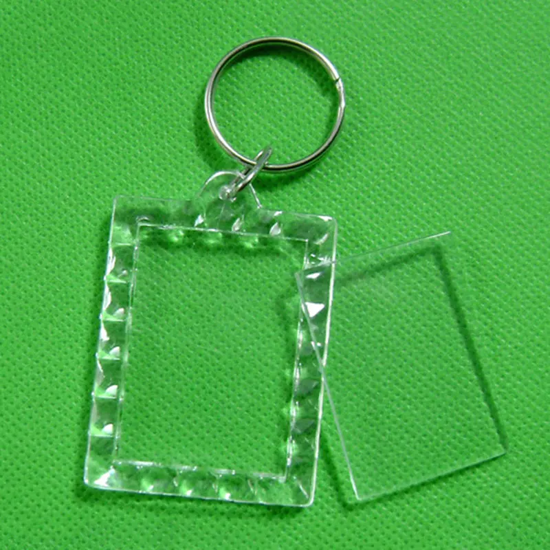 Photo Frame Keychian Acrylic Rectangle Insert Picture Frame Keyring Key Holder DIY Split Ring Gift for Women Ladies Girls