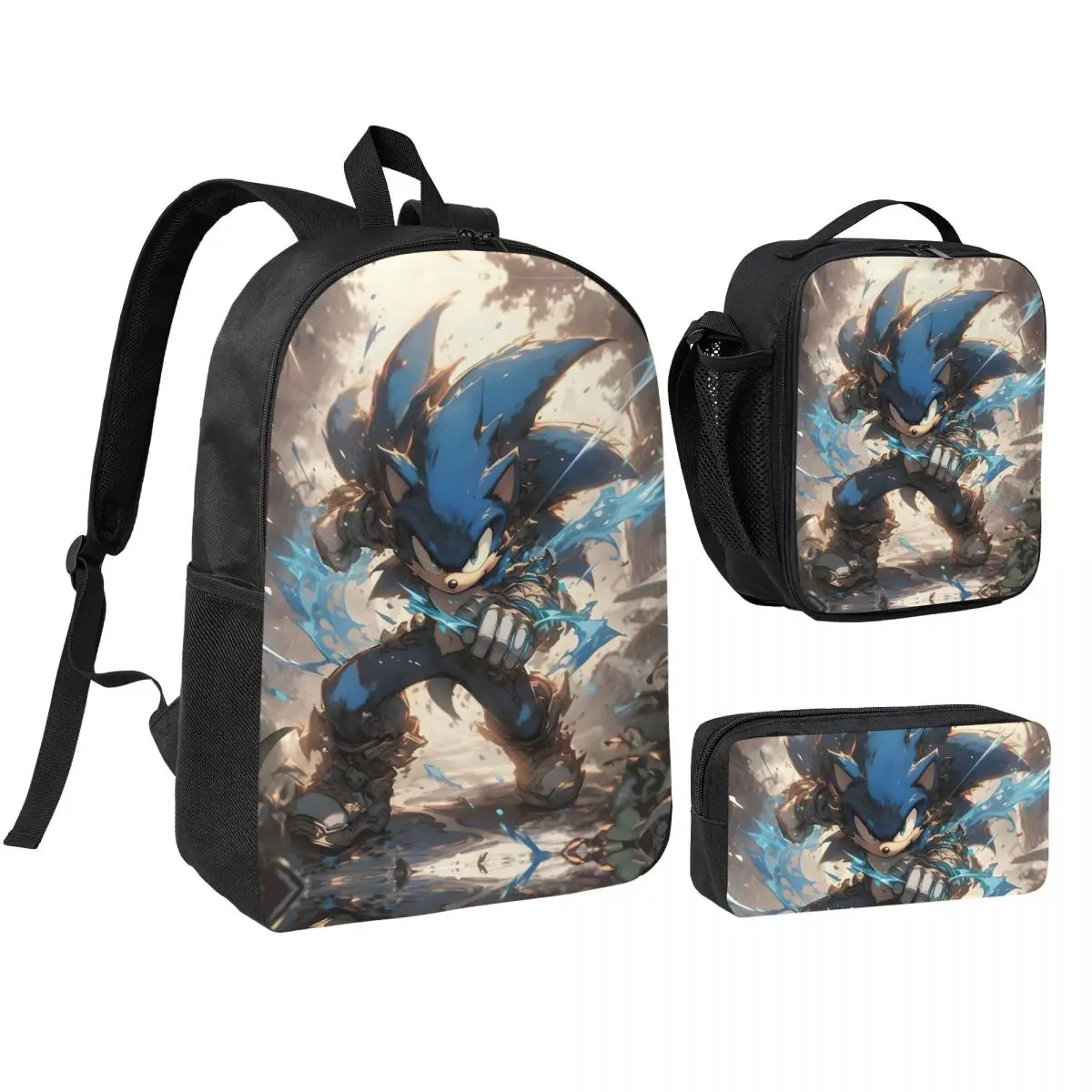 

Рюкзак Super Sonices для видеоигр, 3 шт./компл., для мальчиков и девочек, школьные холщовые сумки, сумка для обеда, пенал