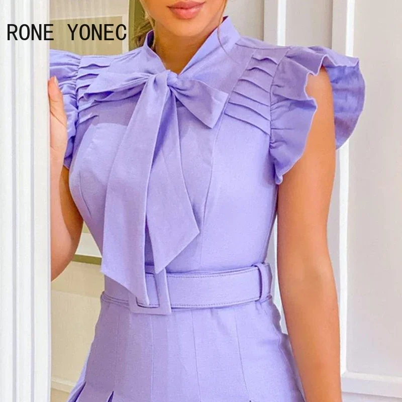 Women Elegant Dress Ruffles Tie Neck Ruched Casual Dress Ruffles Casual Dress