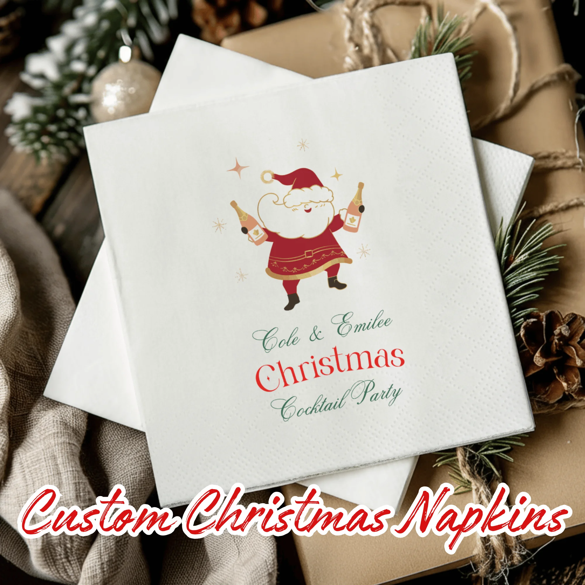 

Personalized Paper Napkins for Christmas Custom Napkins of Text Elegent Disposable Napkins of Photo,for Birthday Hen Party