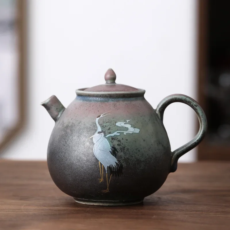 260ml Ceramic Tea Pot Kettle Jingdezhen Handmade Retro Chinese Teapot Stoneware Kiln Changing Color Kung Fu Set Infuser