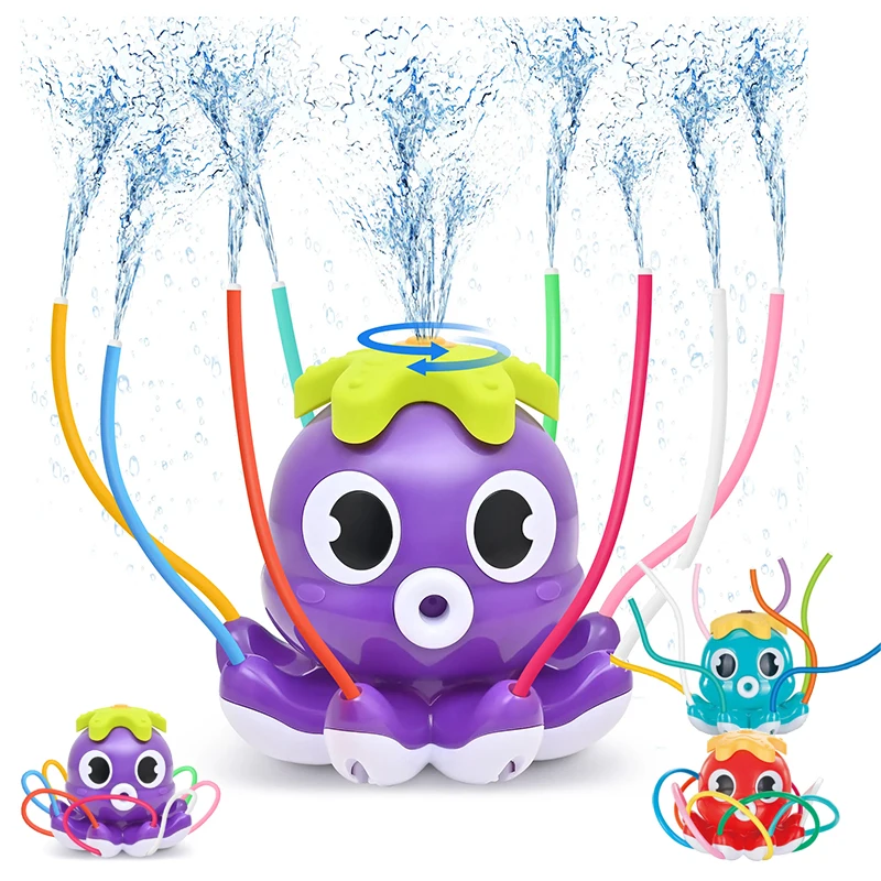 Automatic Rotating Sprinkler Octopus Toy Baby Bath Toys Backyard Yard Cartoon Splash Sprinkler Summer Outdoor Water Toys for Kid