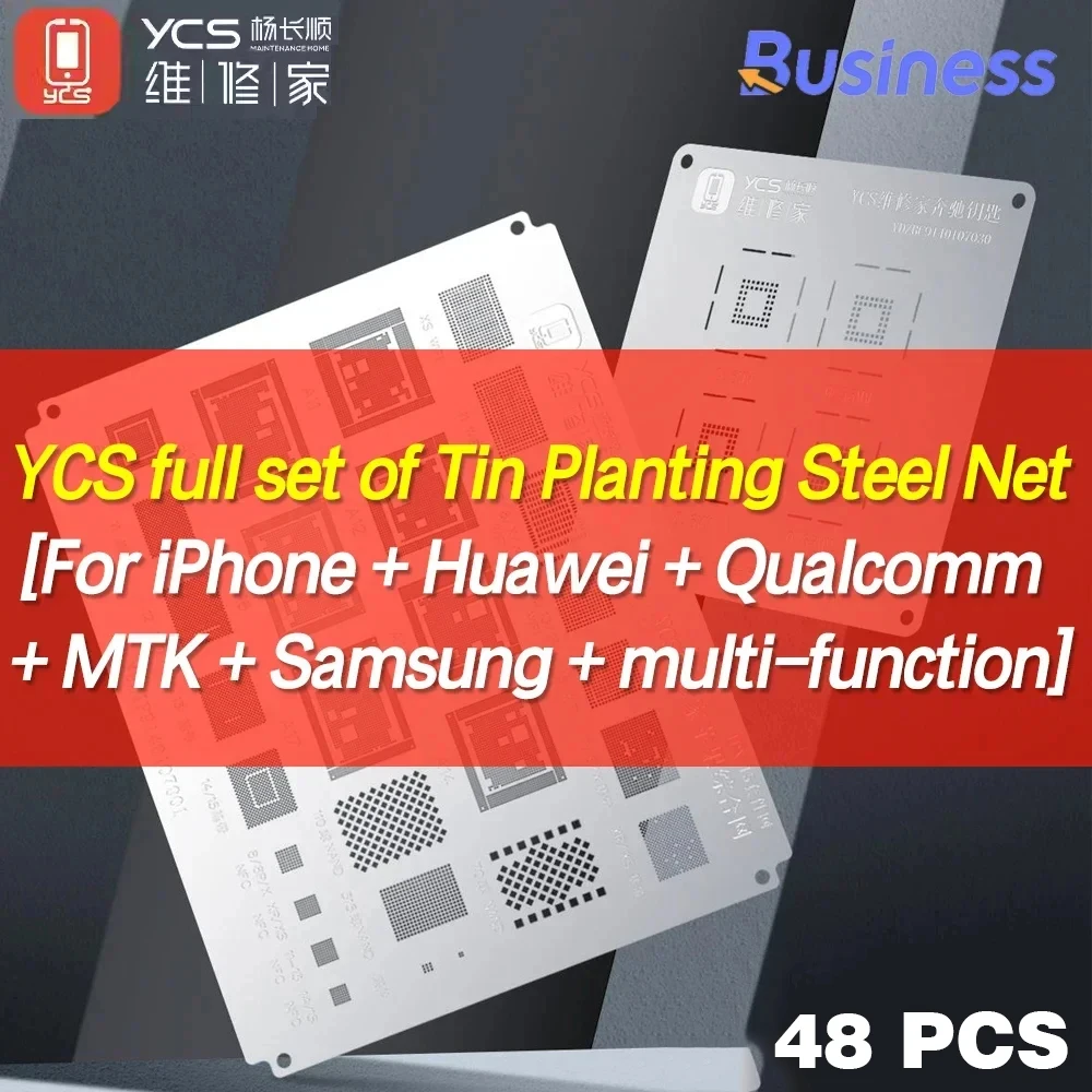 YCS Tin Planting Steel Net for iPhone 17 Android Series Universal CPU Comprehensive BGA Reballing Stencil Repair tools kit set