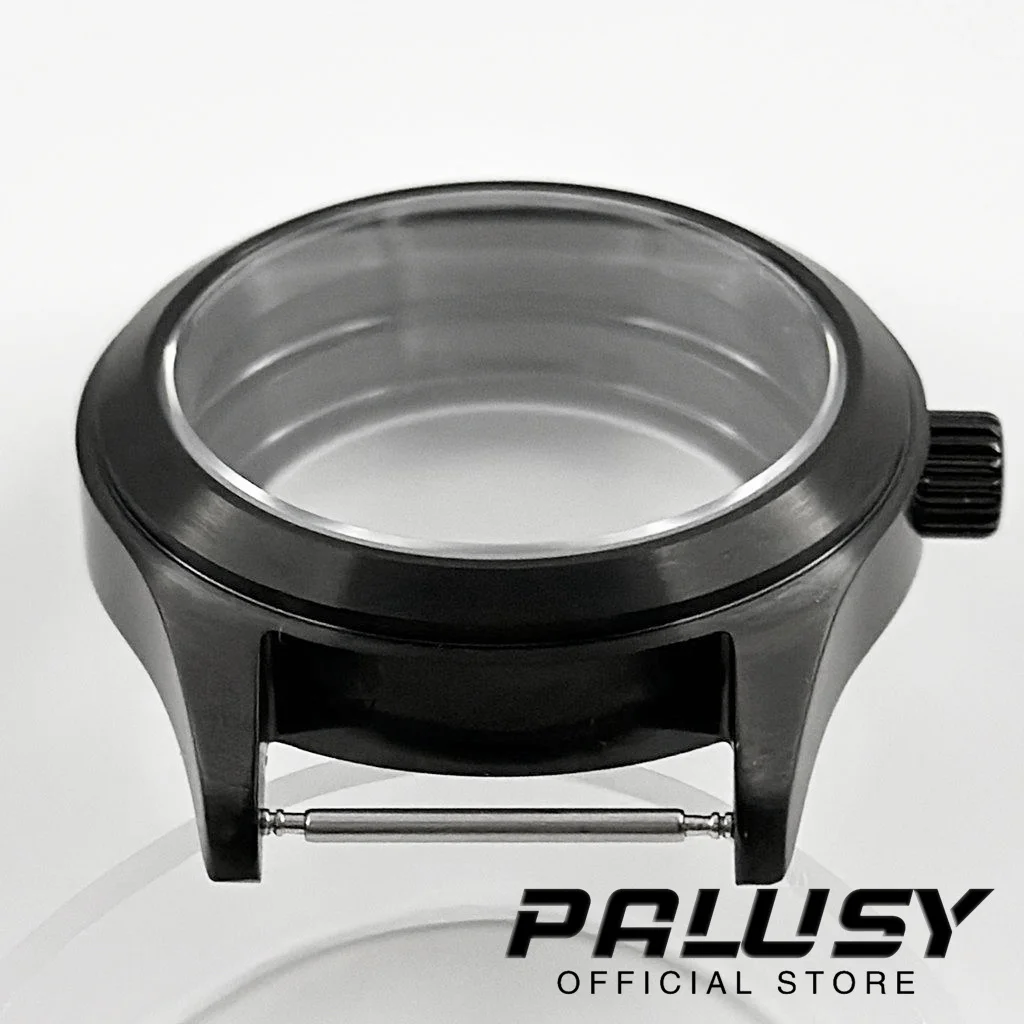 파일럿 36MM/39MM 블랙 사파이어 크리스탈 시계 케이스 NH34 NH35 NH36 NH38 ETA2824 무브먼트 용 패션 비즈니스 블랙 가죽 스트랩