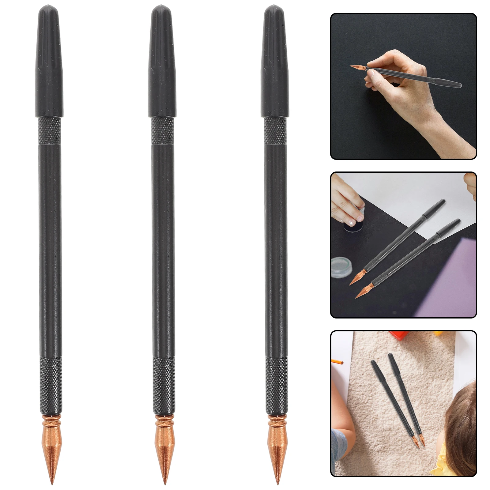 

3 Pcs Scratch Pen Art Painting Tools Drawing Stylus Smooth Grip Easy Use Dual Tips Protecting Scraper Black Coloring DIY Craft