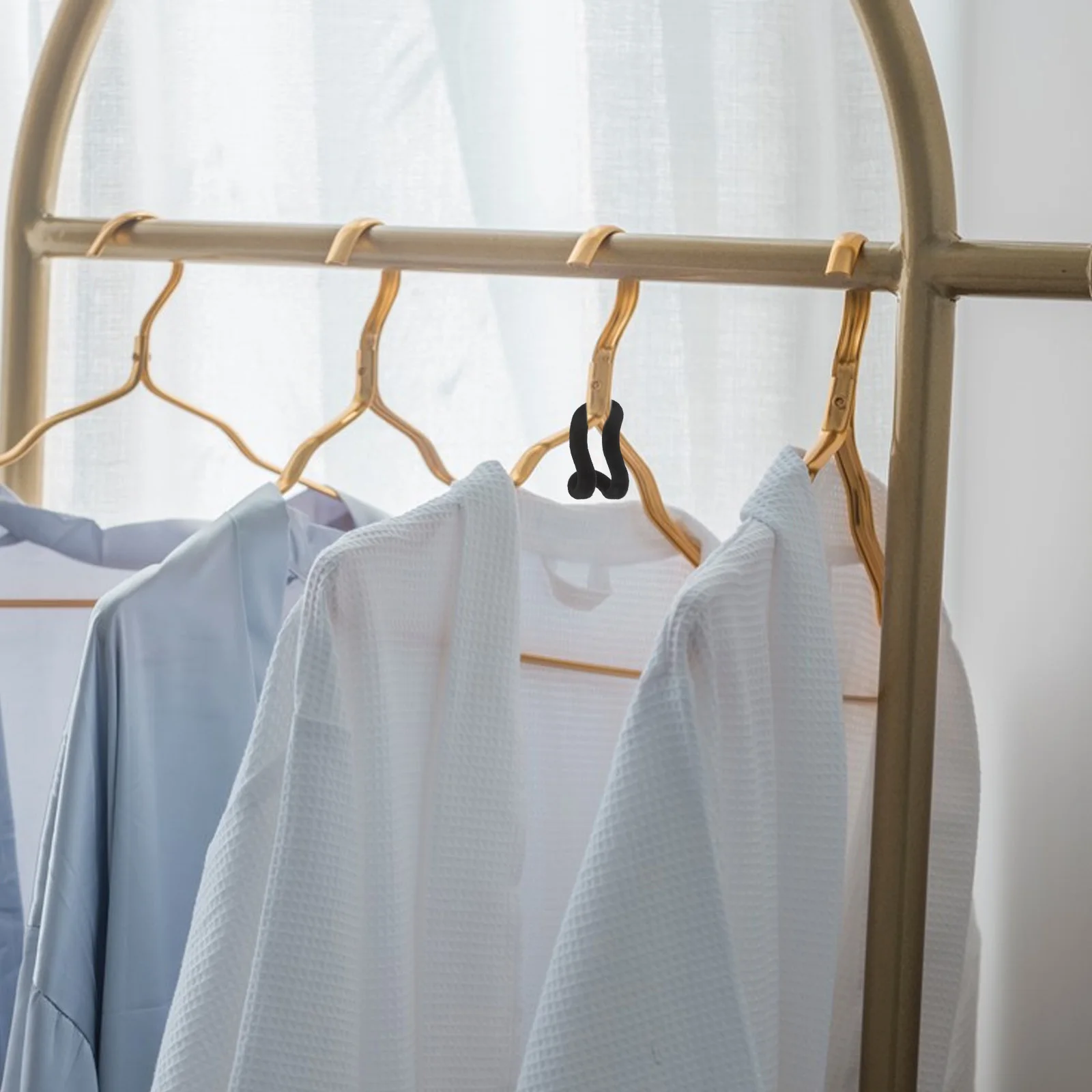 

20pcs Anti Slip Clothes Connector Space Saving Flocking Extenders Closet Hanger Hooks For Wardrobe Organization Black Metal